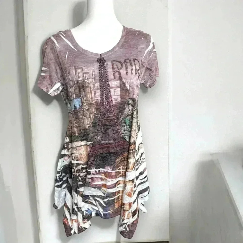 Vintage Y2K tee shirt S Paris rhinestones